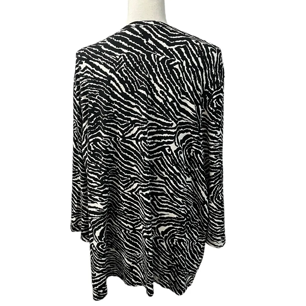 Marina Luna Zebra Print Buttoned Cardigan Women’s Plus Sz 3X Rayon Spandex Black - Image 5