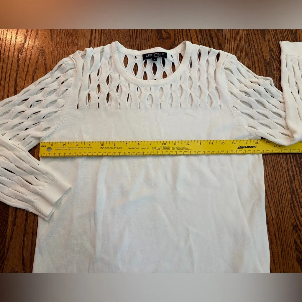 Lisette Hallie Ivory Sweater with Eyelet Yoke & 3/4 Sleeves - Image 11