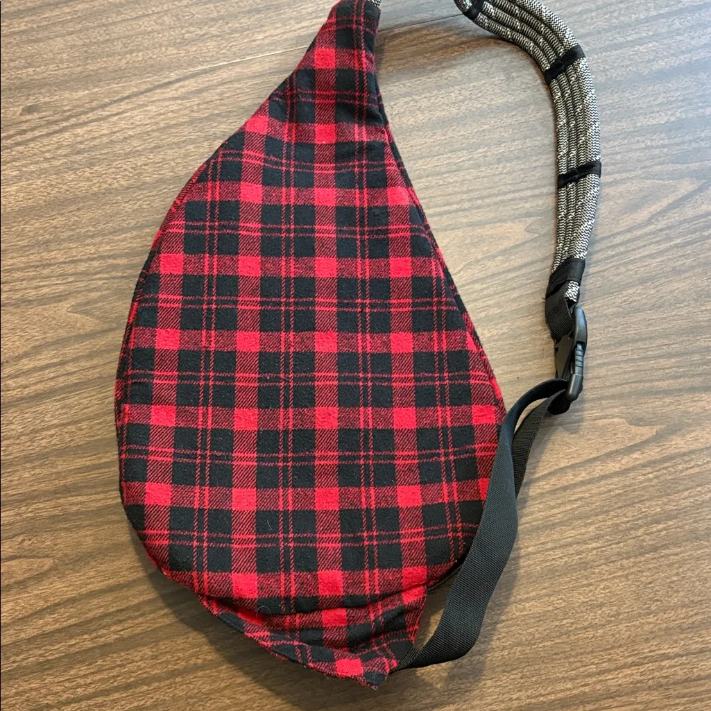 KAVU Red Black Plaid Rope Bag Americana Sling Backpack Crossbody - Image 2
