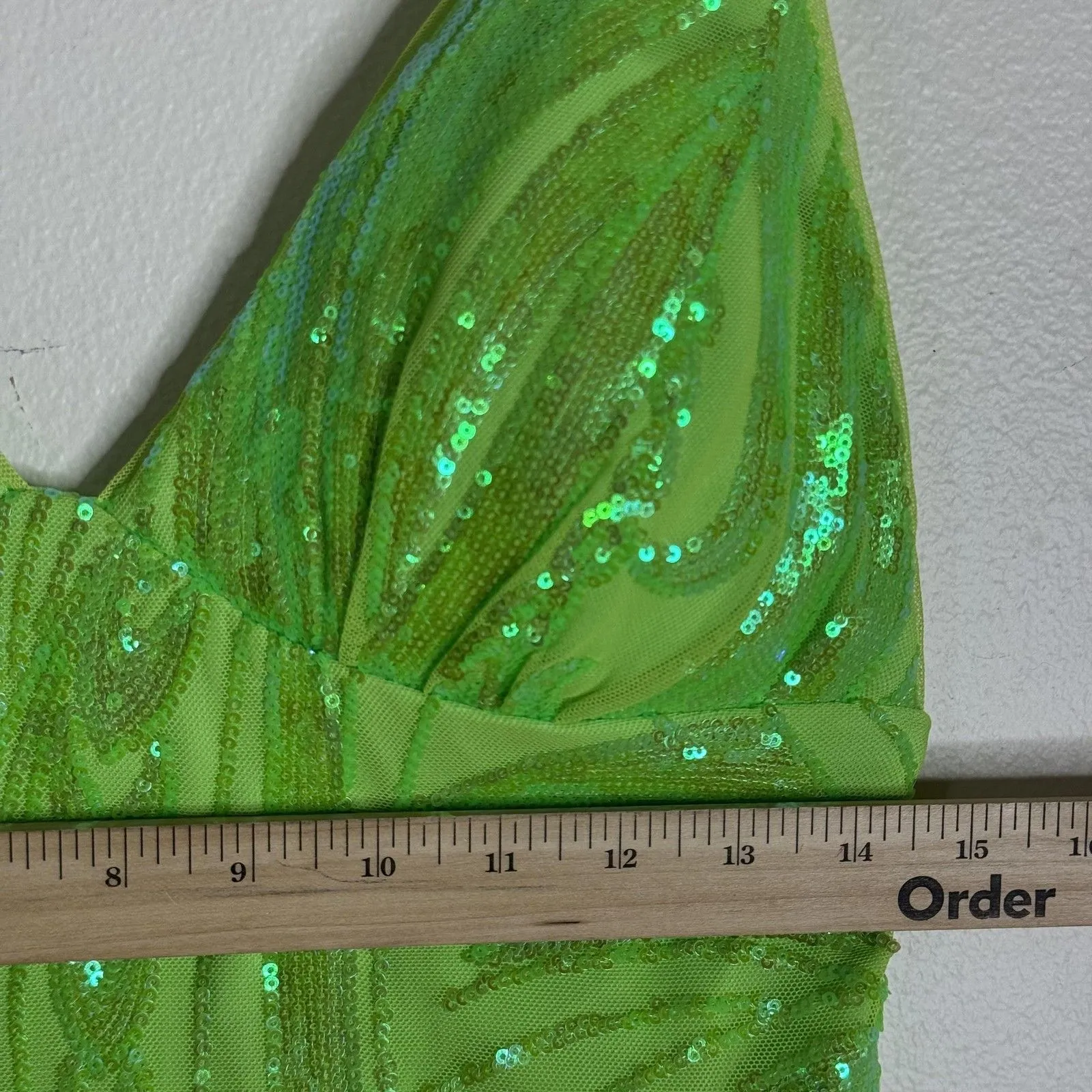 Morgan & Co Dress Womens 9 Green Sequin V Neck Spaghetti Strap Formal Prom Maxi Size undefined - Image 6