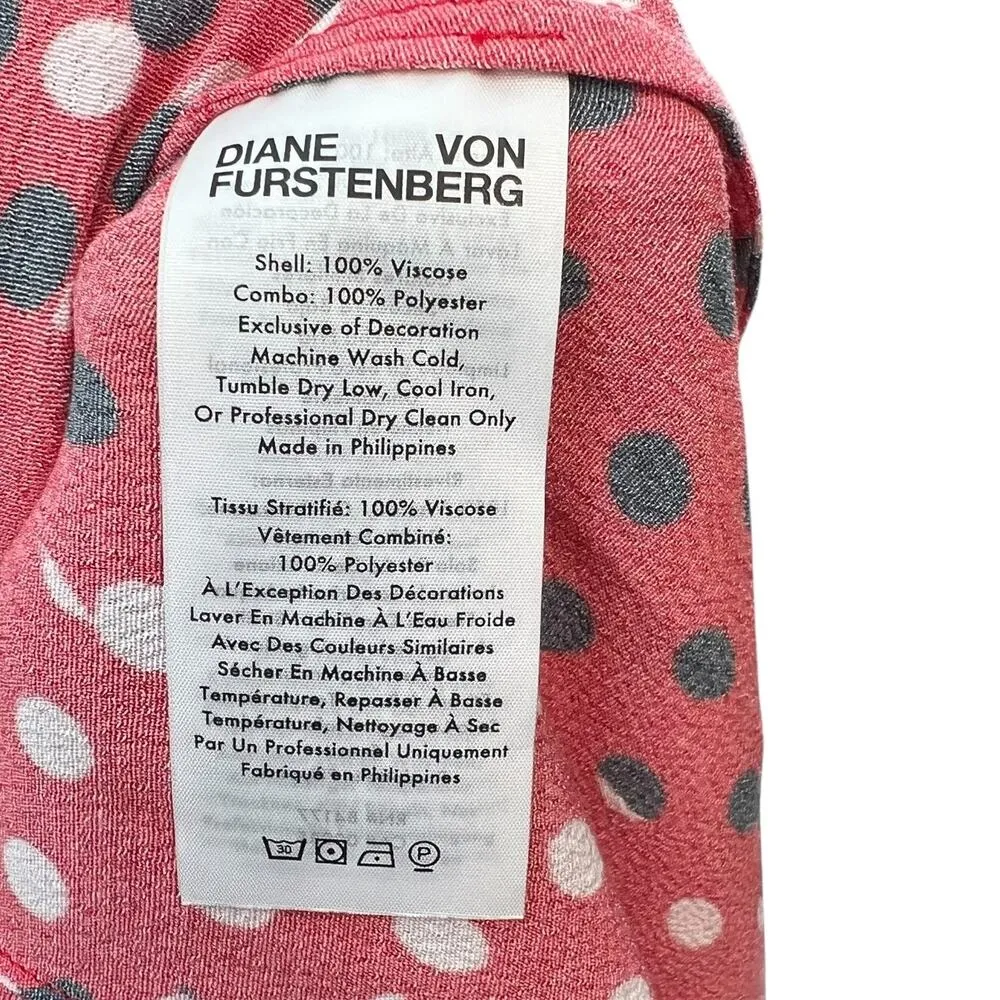 Diane‎ von Furstenberg Andrea Polka Dot Crepe Dress Long Sleeve Red Size 2 - Image 13