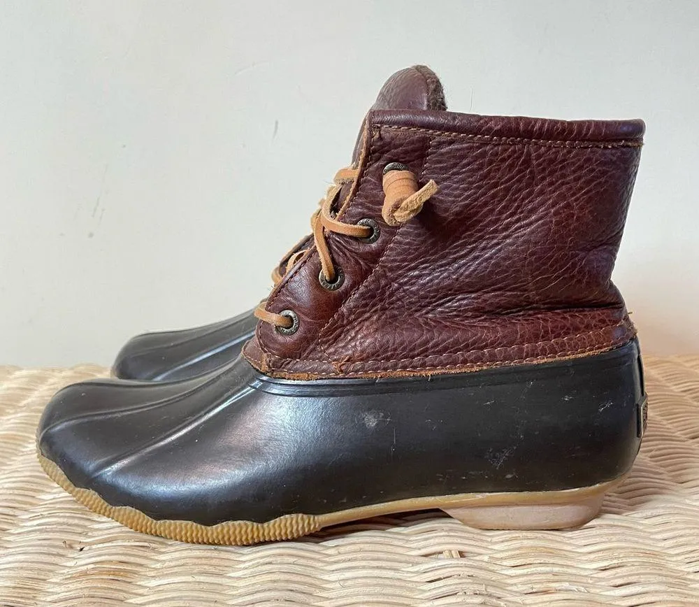 Sperry Saltwater Waterproof Duck Rain Boots Brown Leather size 8 women’s - Image 5