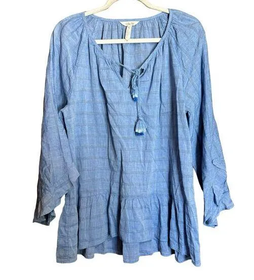 Matilda Jane Top Womens Medium Blue Dream Chasers Pretty Thing Tassles Blouse - Image 1