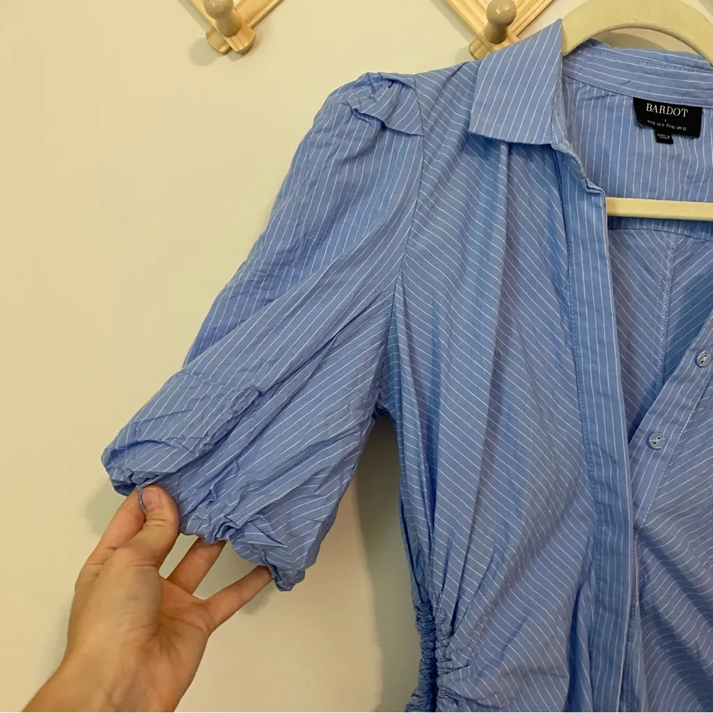 Bardot Light Blue and White Pinstripe Cotton Midi Dress size 8 - Image 5