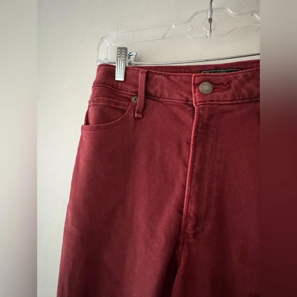 Abercrombie & Fitch Simone High Rise Ankle Jeans Raw Hem Skinny Burgundy Red - Image 2
