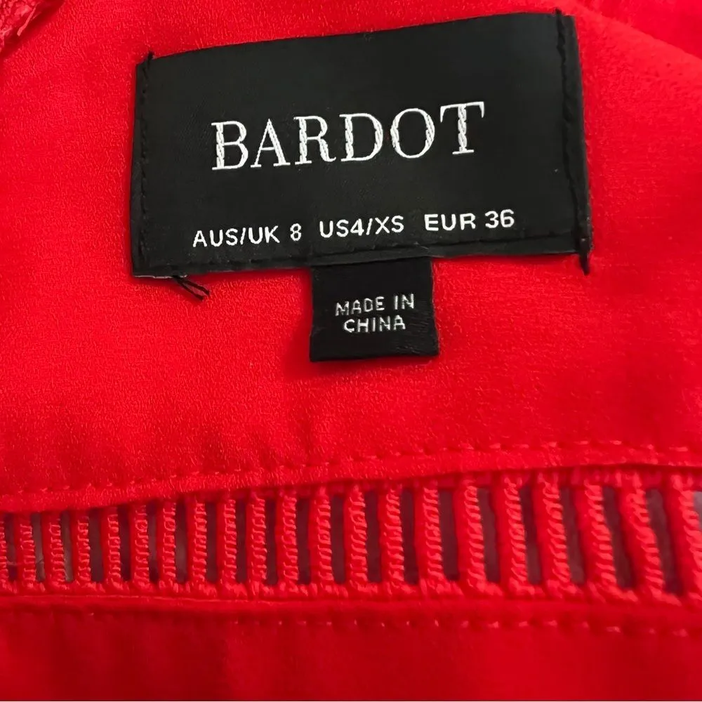 Bardot Red Satin Pleated Lattice Gown Midi Maxi Dress Size 4 Formal - Image 13