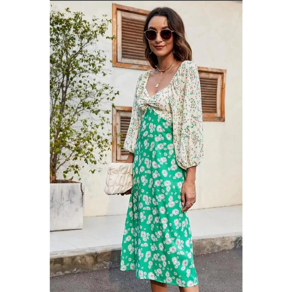 RIXO x Target Green Daisy Floral Puff Sleeve Midi Swing Dress Women’s size 4​ - Image 16