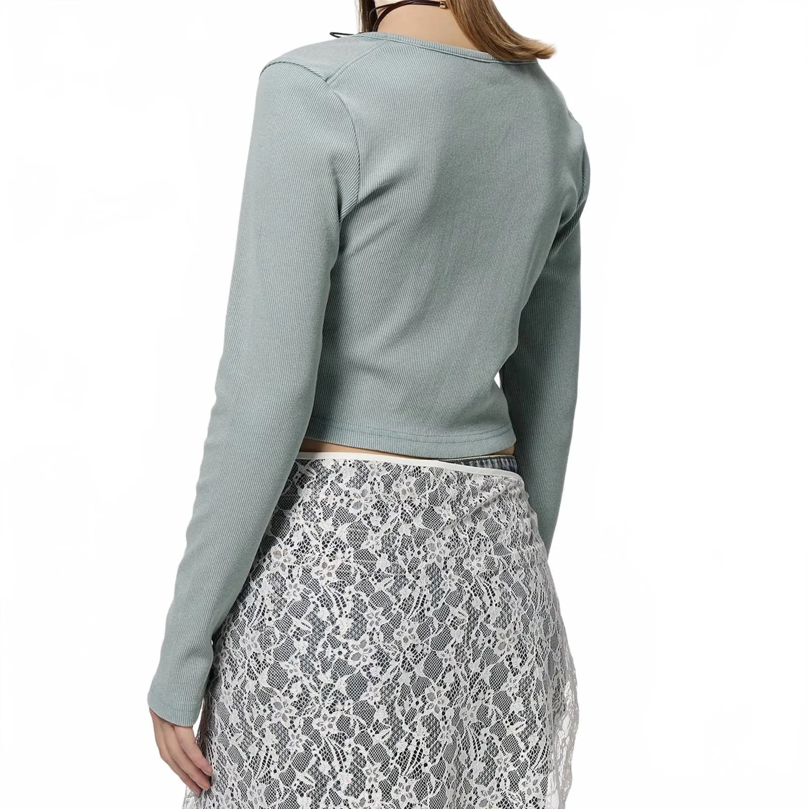 Uniqlo GU Washed Ribbed Cropped T-Shirt | Long Green NWT Medium - Image 5