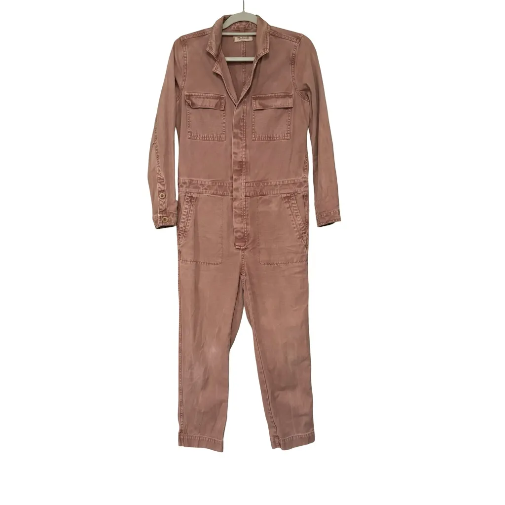 Madewell Long Sleeve Denim Jumpsuit in Dried Rosebud Utility Overalls, Sz S - Image 3
