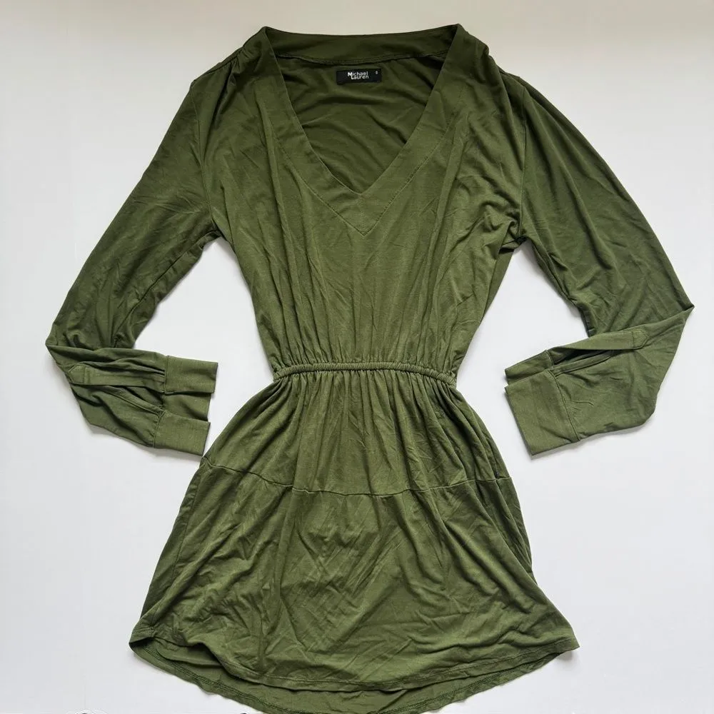 Michael Lauren Green V-neck Cinched Waist Dress Size Small NWOT - Image 2