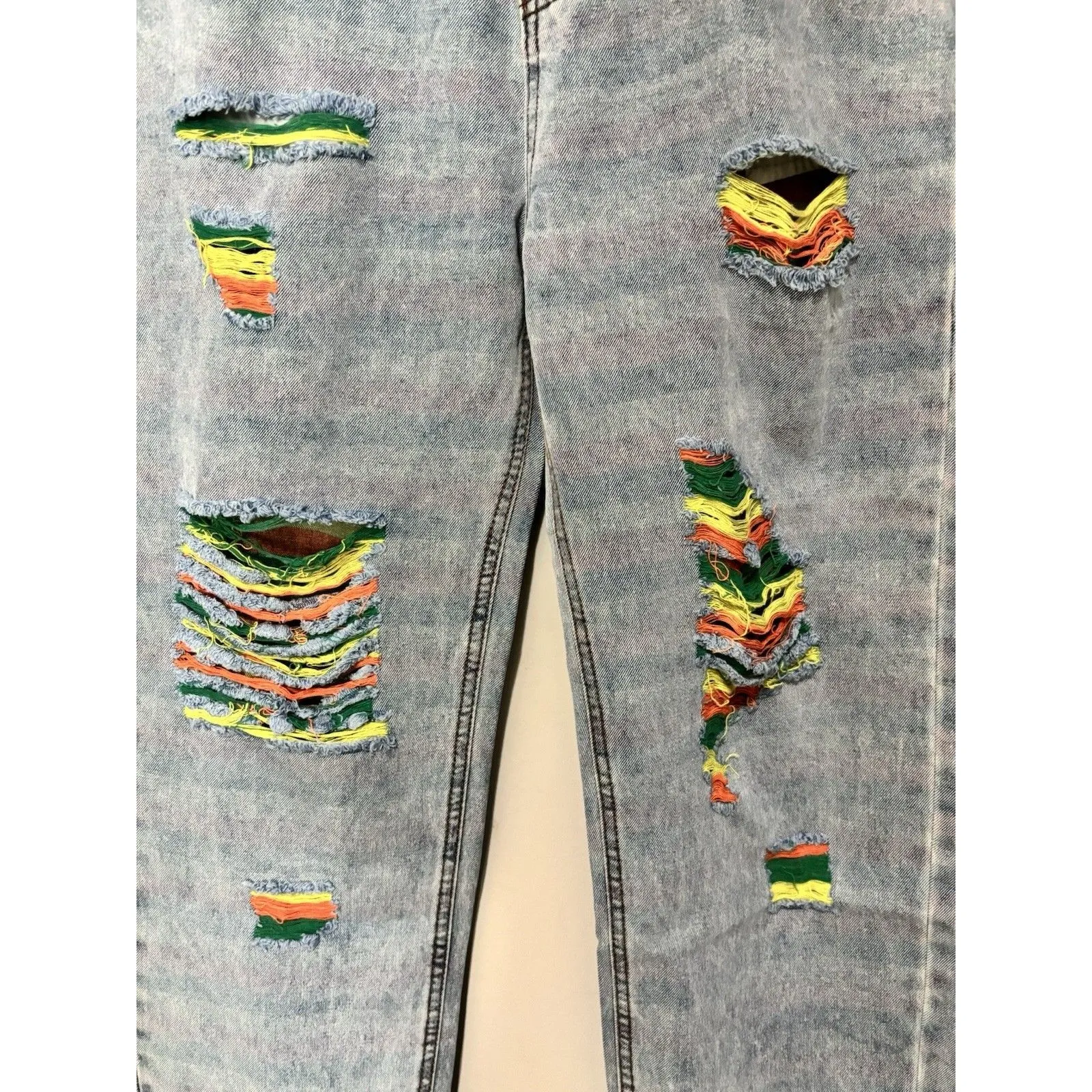 Shop Michella Women High Waisted Distressed Colorful Light Wash Denim Jeans Sz L Blue - Image 7