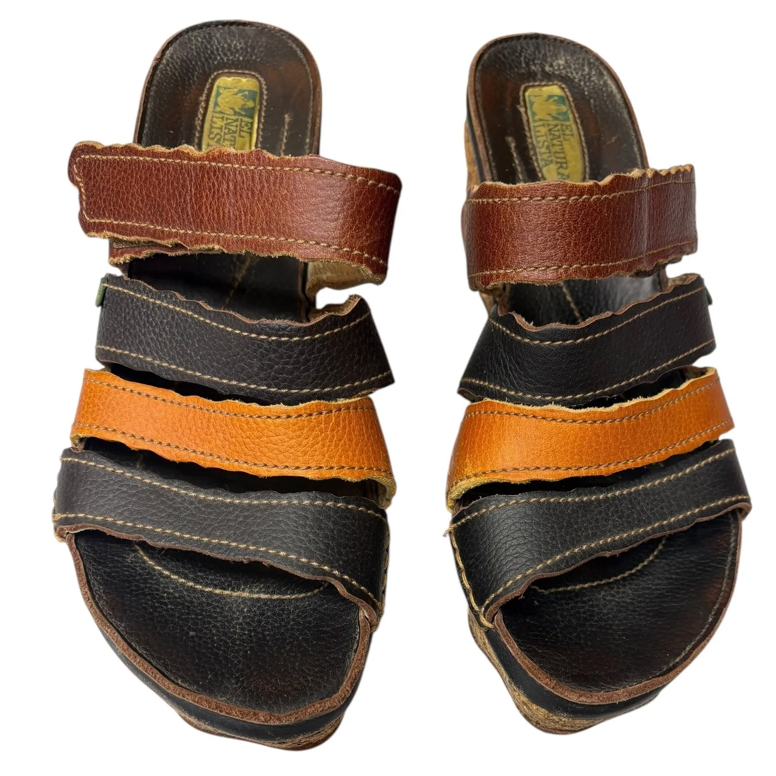 El Naturalista Women's Colorblock Leather Strappy Slide Sandals Boho Retro 40 Black Size 9 - Image 2