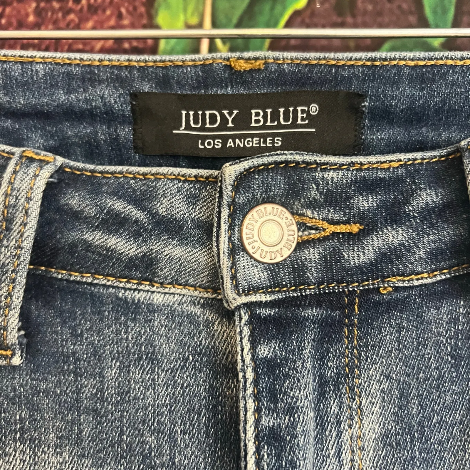 Judy Blue Jeans Women 7/28 (29x30) Blue Stripe High Rise Straight Leg Raw Hem - Image 2