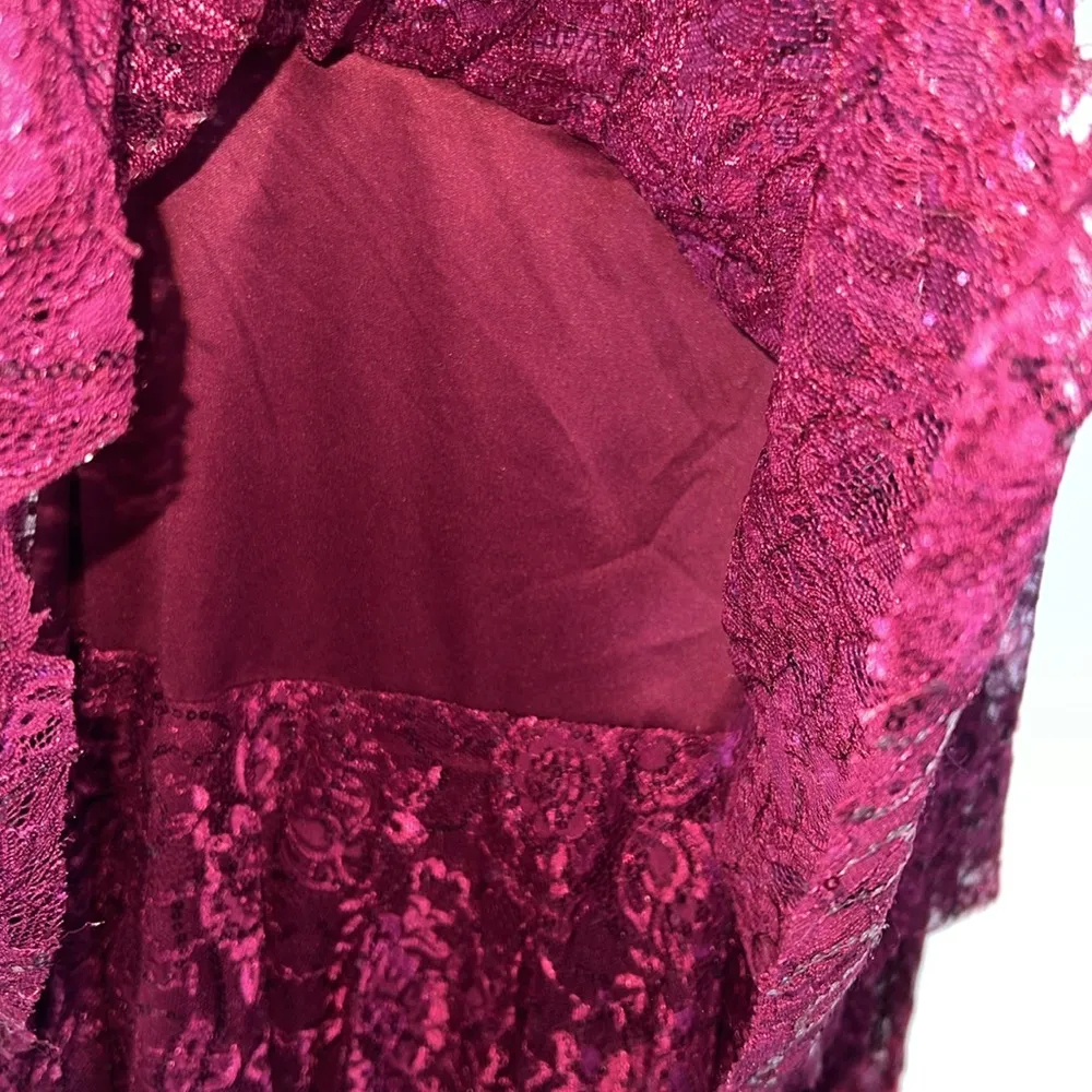 David’s bridal, Short sleeve illusion lace tiered ruffle dress NWT,4, burgundy - Image 14