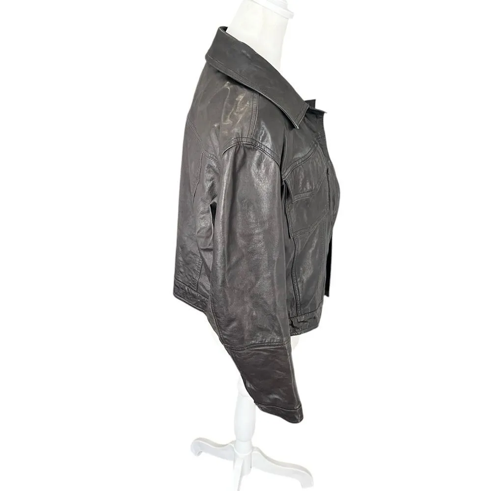 Pinko 100% Lamb Leather Black Collared Snap Button Moto Jacket Women’s 10 - Image 4