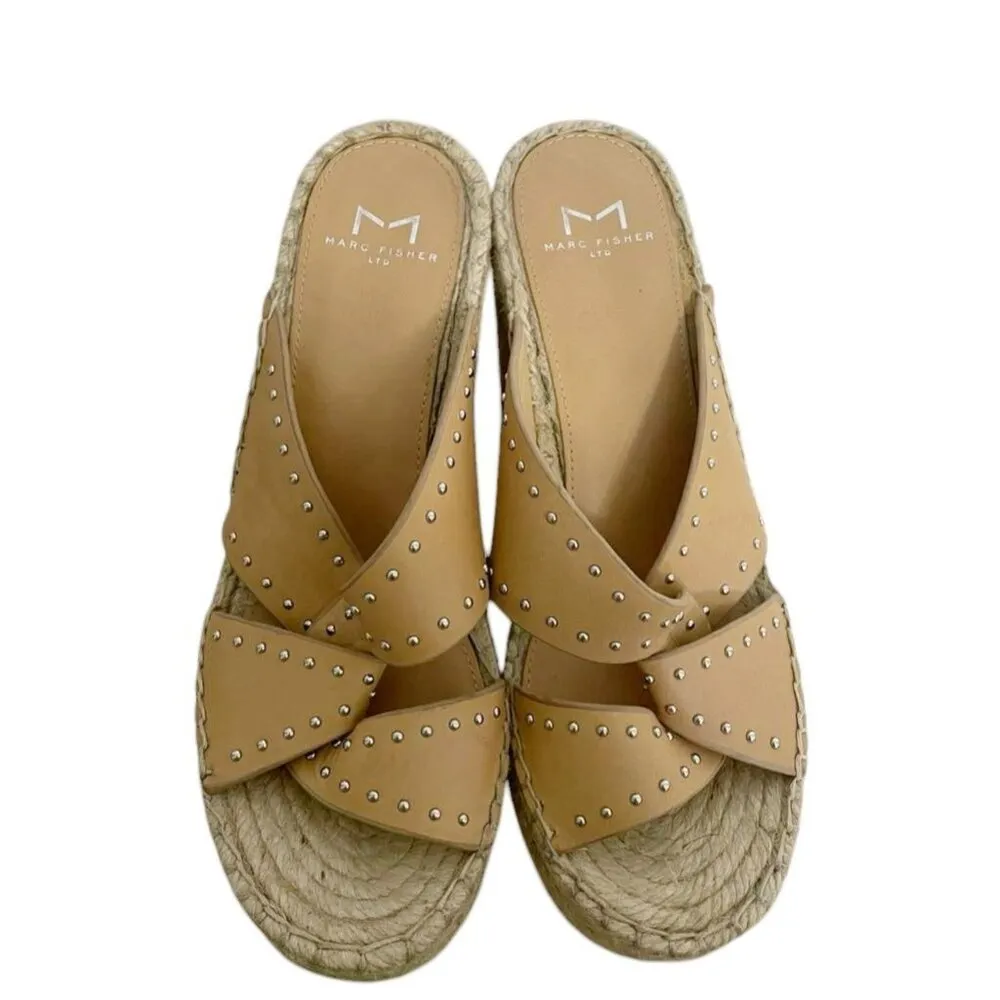 Marc Fisher Size 7 Wedge Espadrille Studded Beige Camel - Image 7