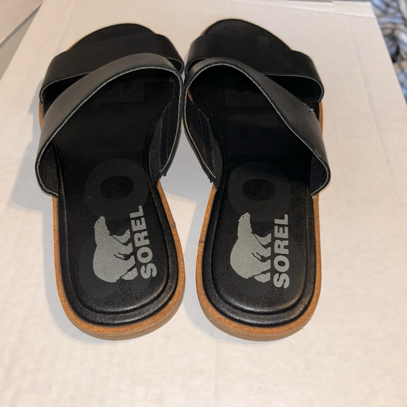 Sorel Sandals Ella II Slip On Slide Black Leather Open Toe NL4262-010 Women's 9 - Image 5