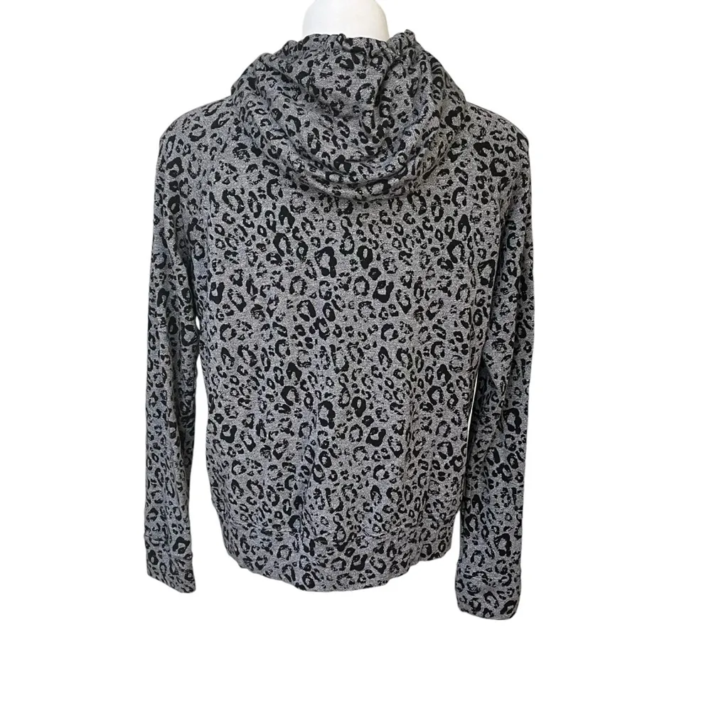 SUNDRY Gray/Black Leopard Print Front Zip Very Soft Hoodie Size 2, Medium - Image 4