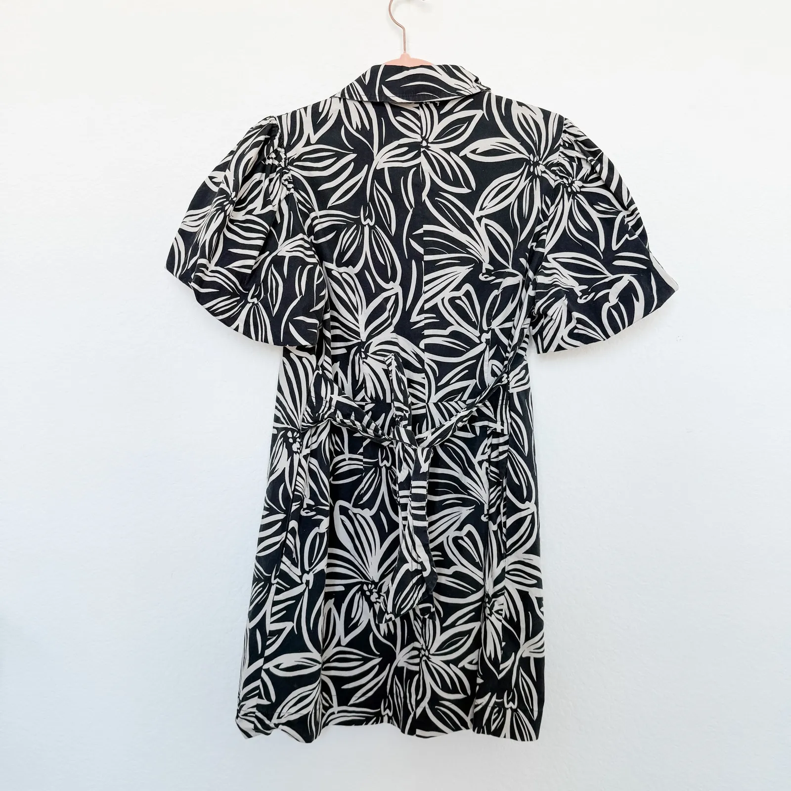 Toccin Tina Floral Print Puff Sleeve Shirt Mini Dress‎ Black White Size 8 - Image 8