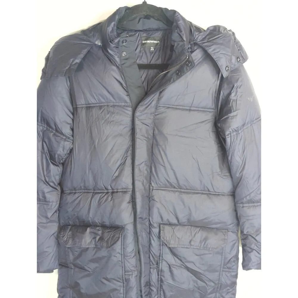 Emporio‎ Armani Women's Detachable Zipper Hoody Puffer Jackets Navy Blue Size L - Image 2