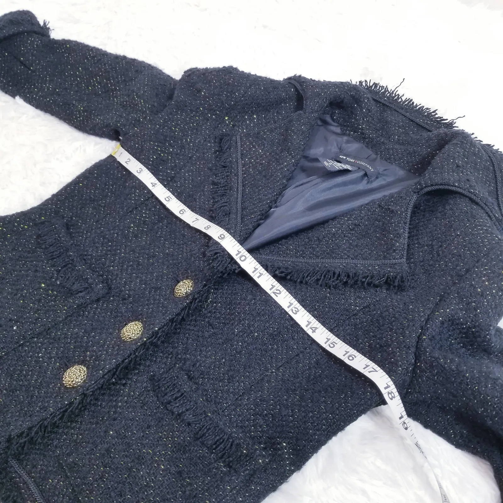 New York & Company Wool Blend Gold Metallic Tweed Blazer Black Size 6 - Image 4