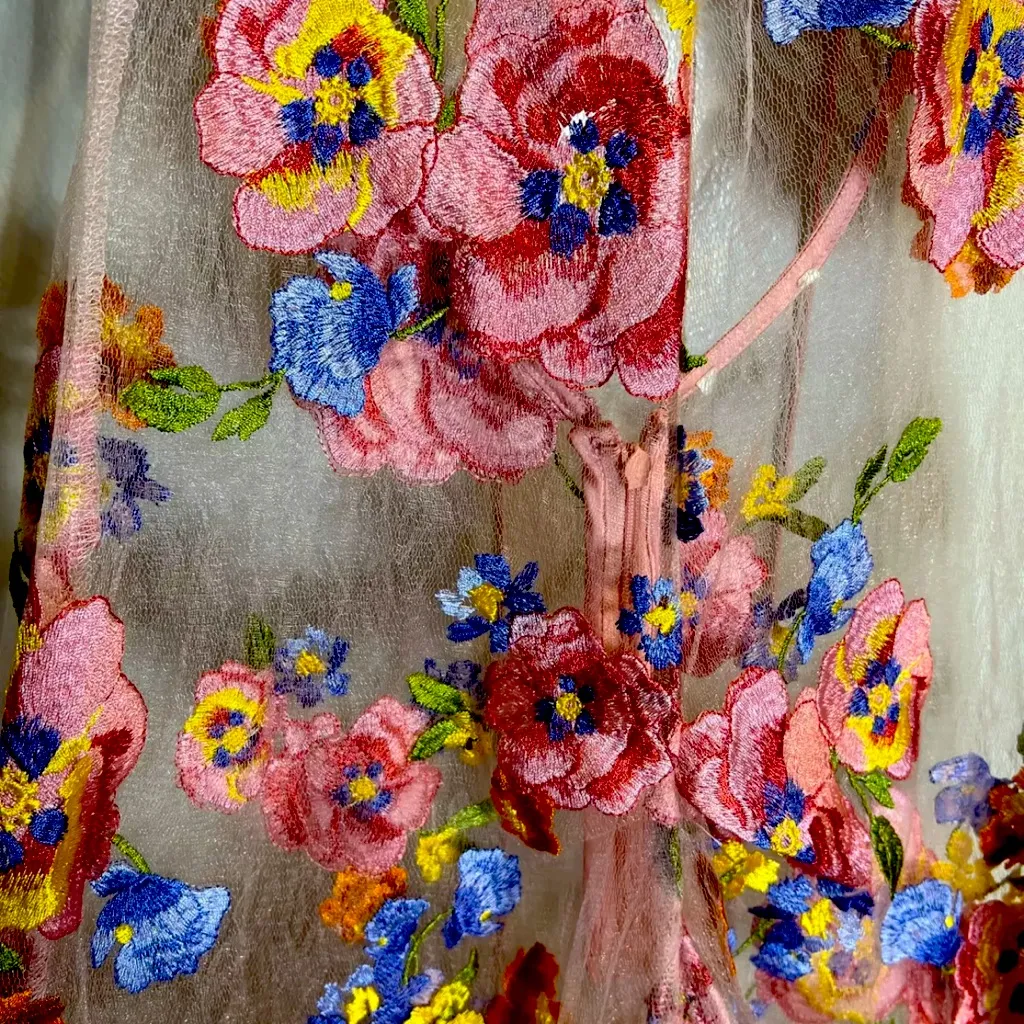 For Love & Lemons Embroidered Maxi Detailed Floral Appliqué NWT Size XS NWT - Image 12