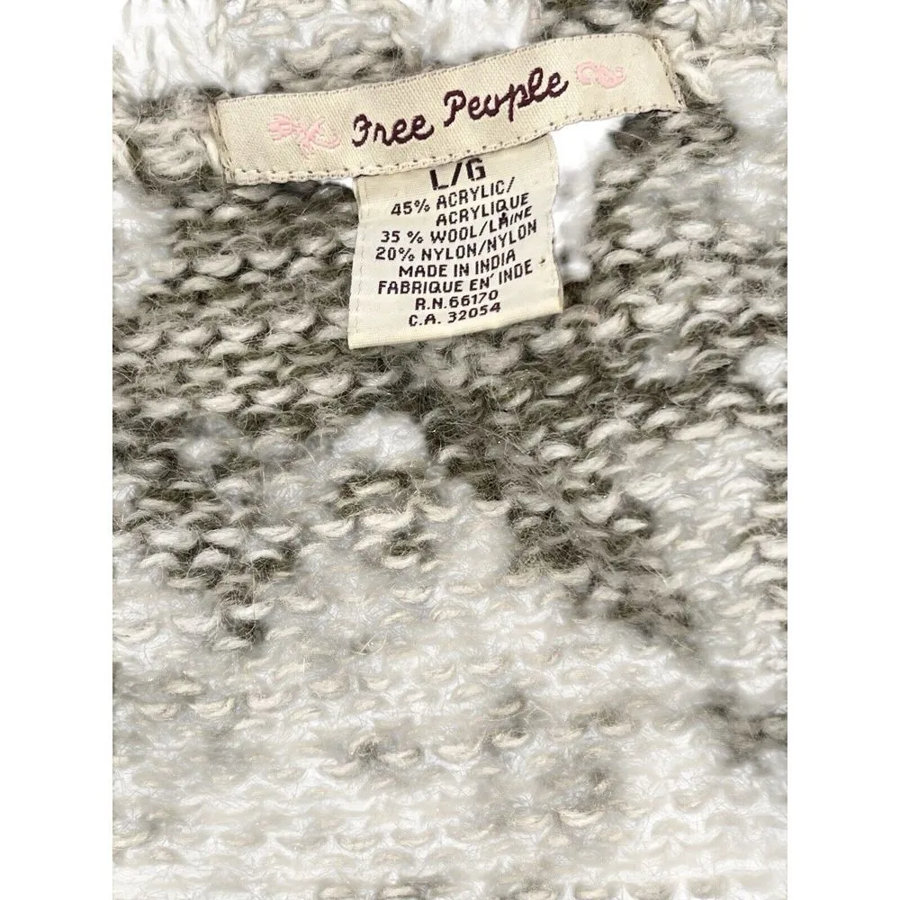 Free People‎ Collared Cardigan Sweater Loose Knit Jacket Tie Wool Women'sLarge - Image 4