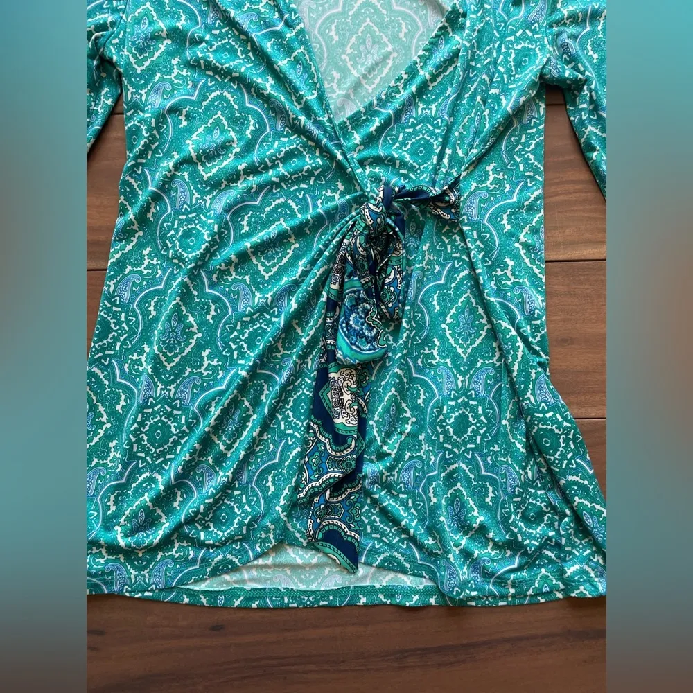 41 Hawthorn Zoolia Venetian Faux Wrap Knit Top Size S Blue - Image 5