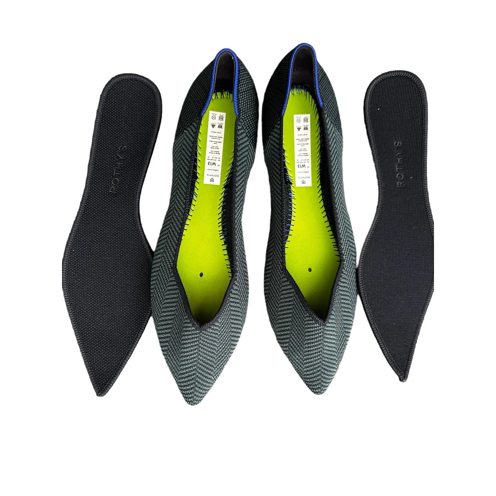 Rothy's The Point Green Cedar Herringbone sz 13 Slip - Image 10