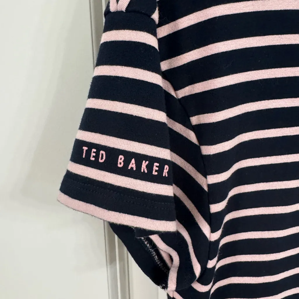 Ted Baker Women's Navy and Pink Striped Tee - Image 5
