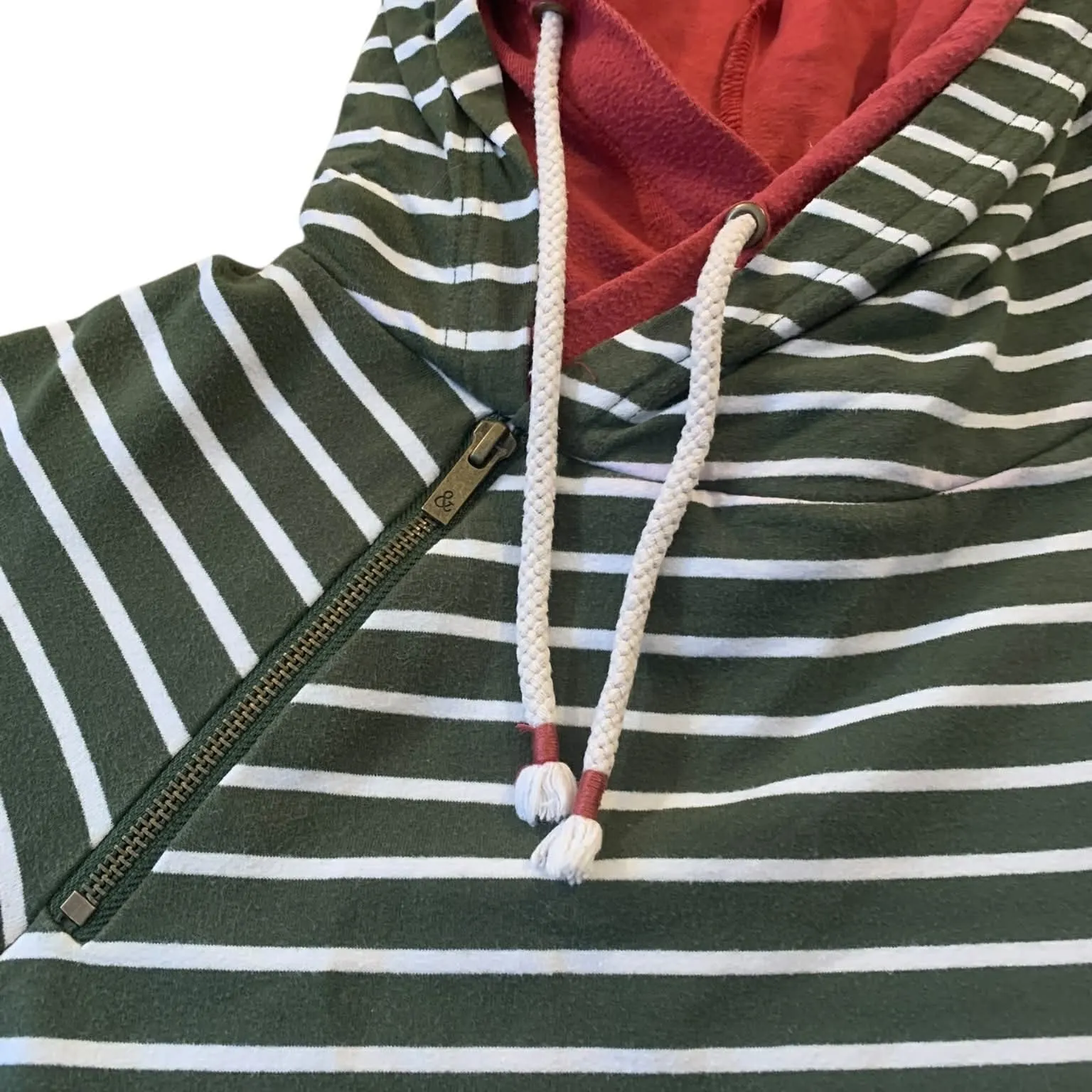 ​Ampersand Avenue DoubleHood Green Red Striped Hoodie Holidaycore Dark Academia Size M - Image 3