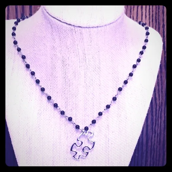 Puzzle Piece Black Rosary Chain Necklace - Image 2