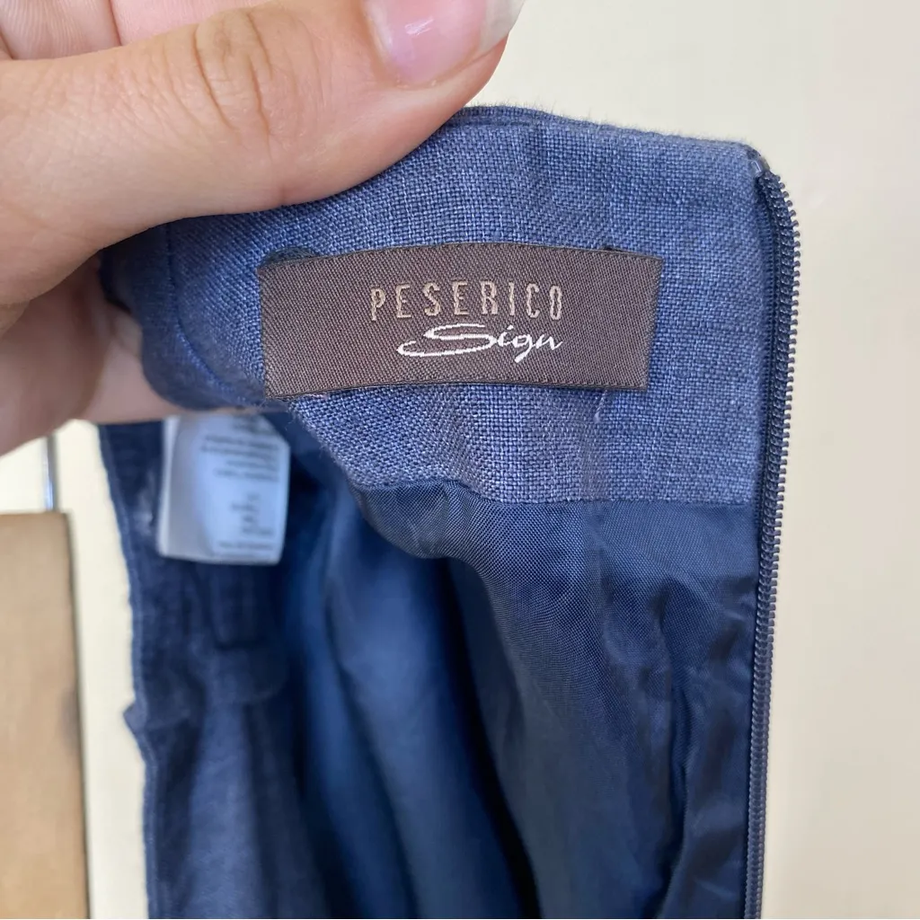 PESERICO Sign Linen Mini/Knee Length Skirt Blue Sz 42 US 6 Medium - Image 3