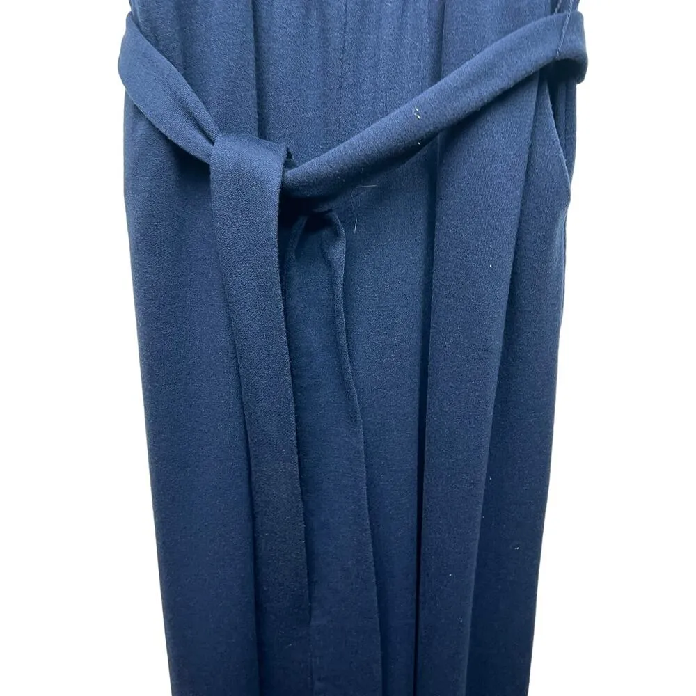Venus Navy Blue Sleeveless Jumpsuit Women's Small Stretch Side Pockets Waist Tie - Image 5