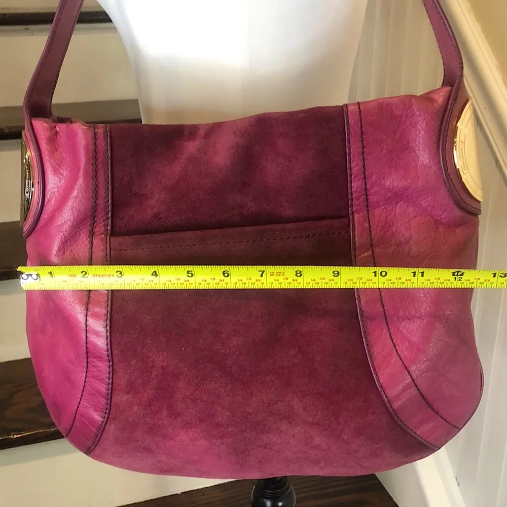 B MAKOWSKY Purple Leather & Suede Hobo Bag with Leopard Ocelot Print Lining - Image 10