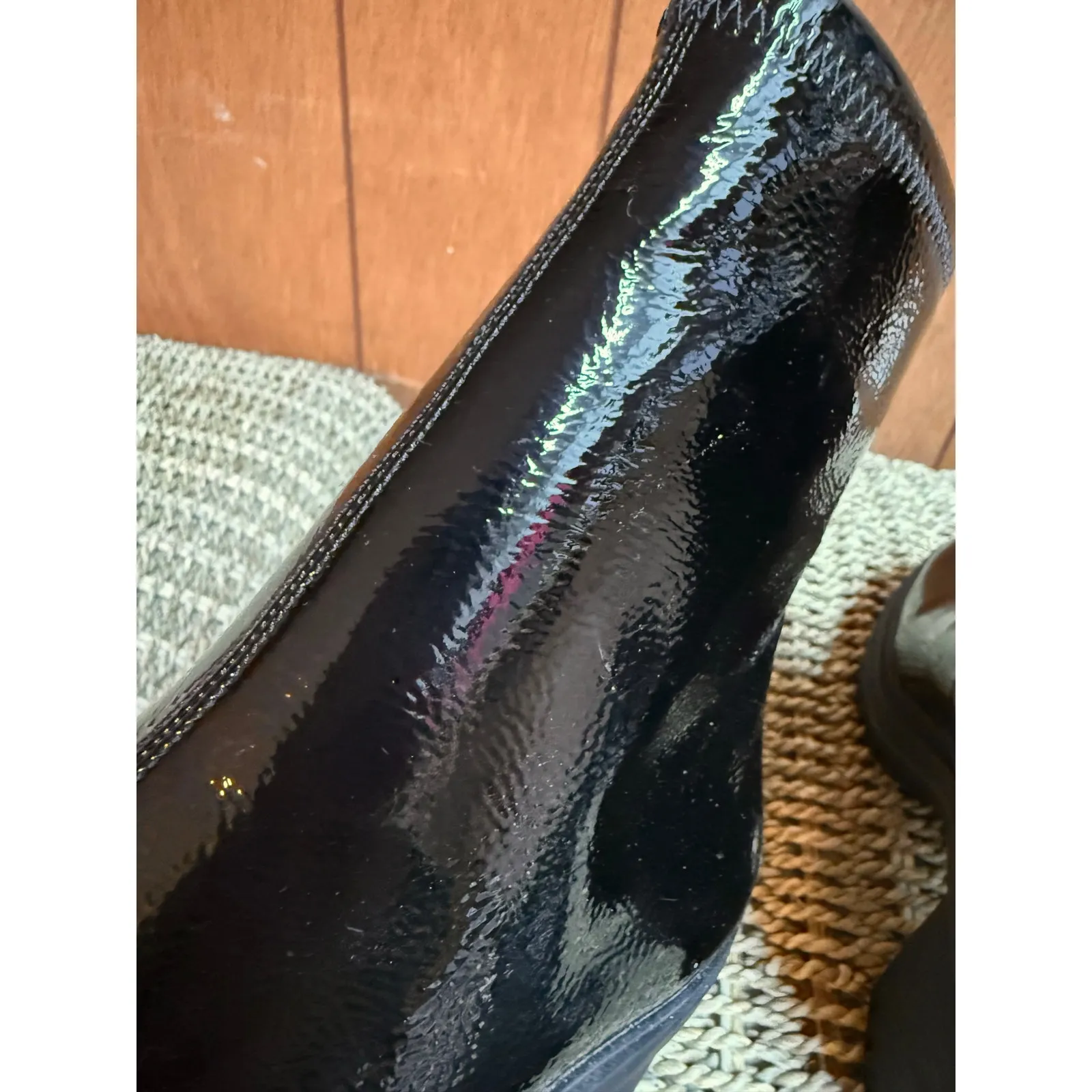 D’amelio Womens 8.5 Black Faux Patent Leather Chunky Chelsea Boots Zipper Grunge - Image 5