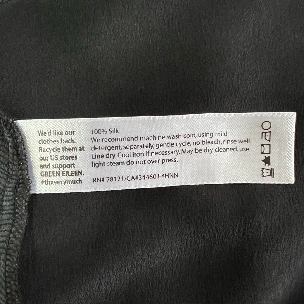 Eileen Fisher 100% Silk Short Sleeve Blouse Top Herringbone Rounded Hem Medium - Image 11