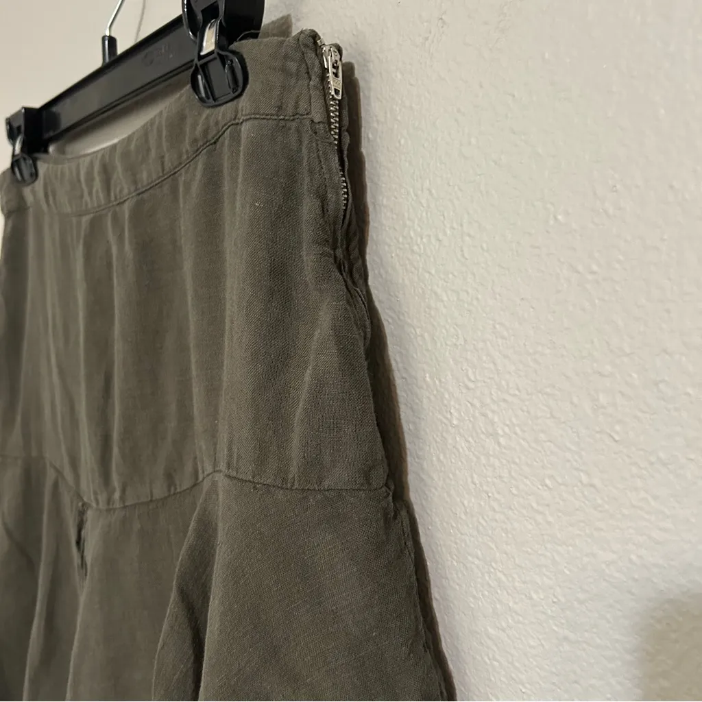 Zara green linen blend ruffle tiered midi skirt women’s size small - Image 6