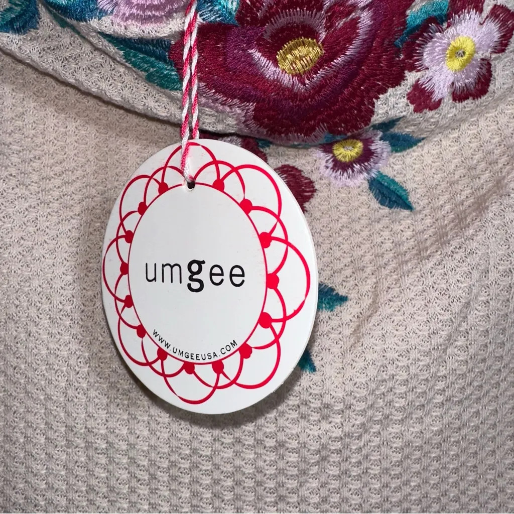 UMGEE pale Peach Waffle Knit Embroidered Boat Neck Blouse Dolman Sleeves - small - Image 5