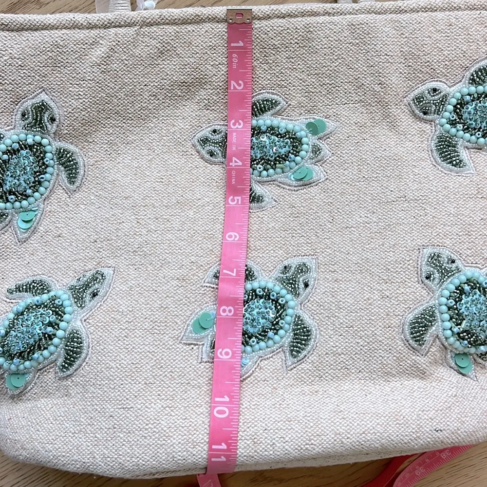 NWT Viral Tik Tok Beaded Sea Turtle Canvas Summer Beach Tote Bag Handcrafted Green - Image 10