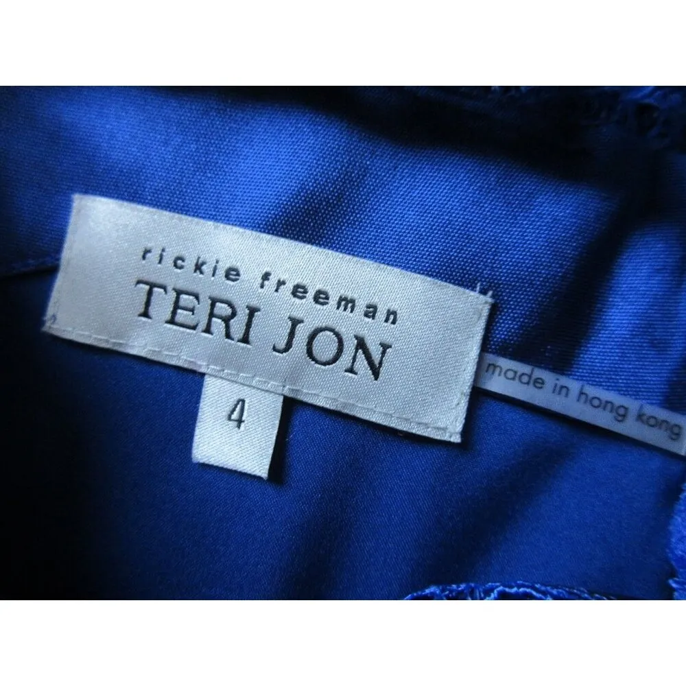 NWT Rickie Freeman for Teri Jon Royal Blue Ruched Off Shoulder Lace Neck Dress 4 - Image 6