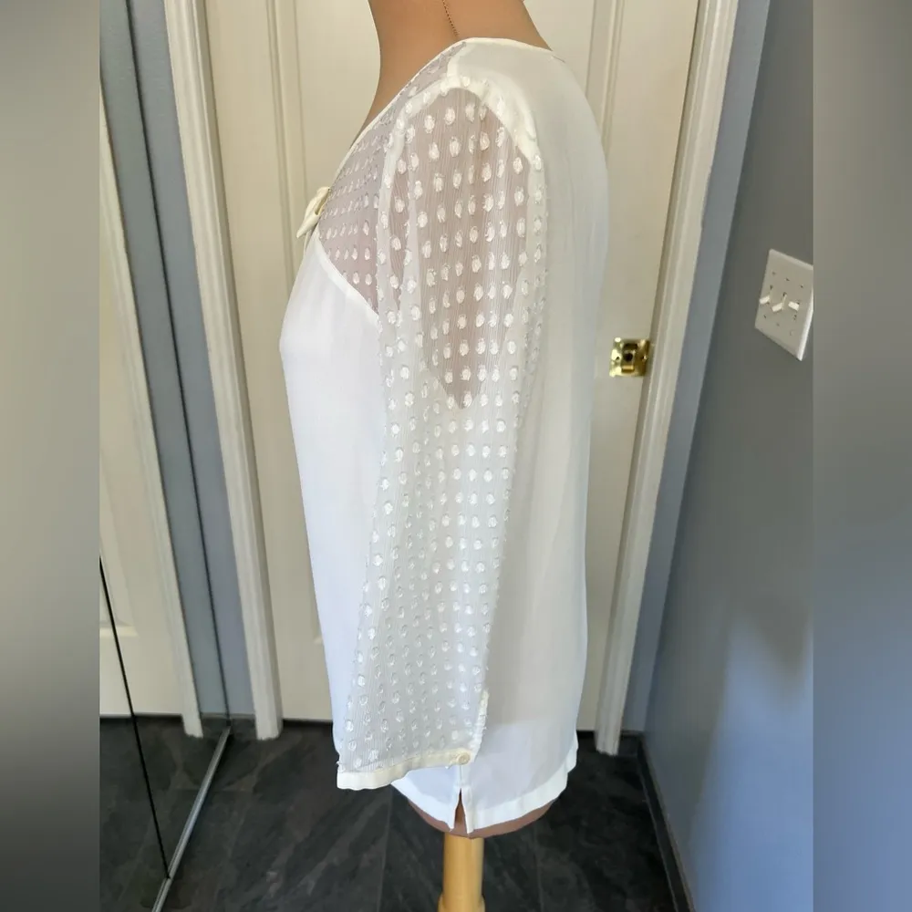Hinge‎ Ivory Blouse Swiss Dot Bow Coquette Preppy - Image 5