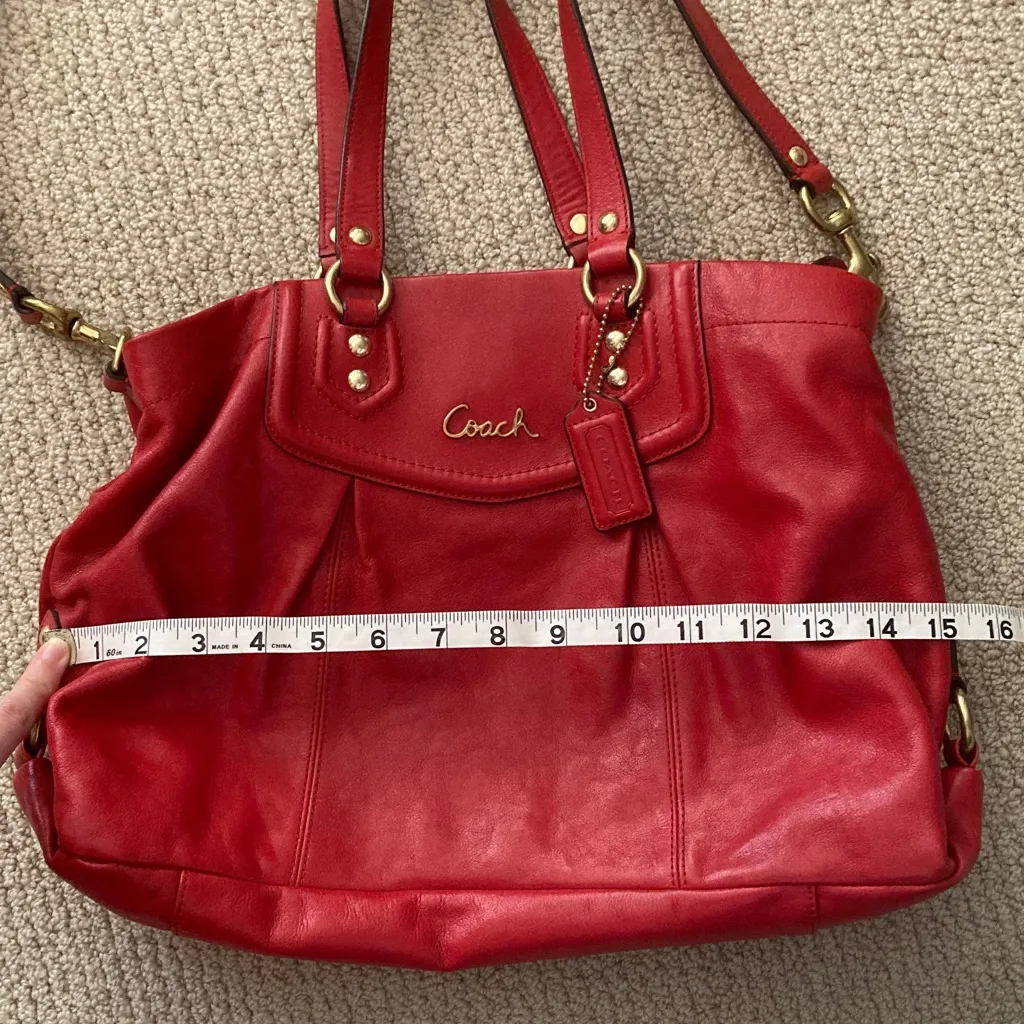 Coach Ashley Satchel Carryall Cherry Red Two Way Bag Hobo L1280-F19243 Purse EUC - Image 5