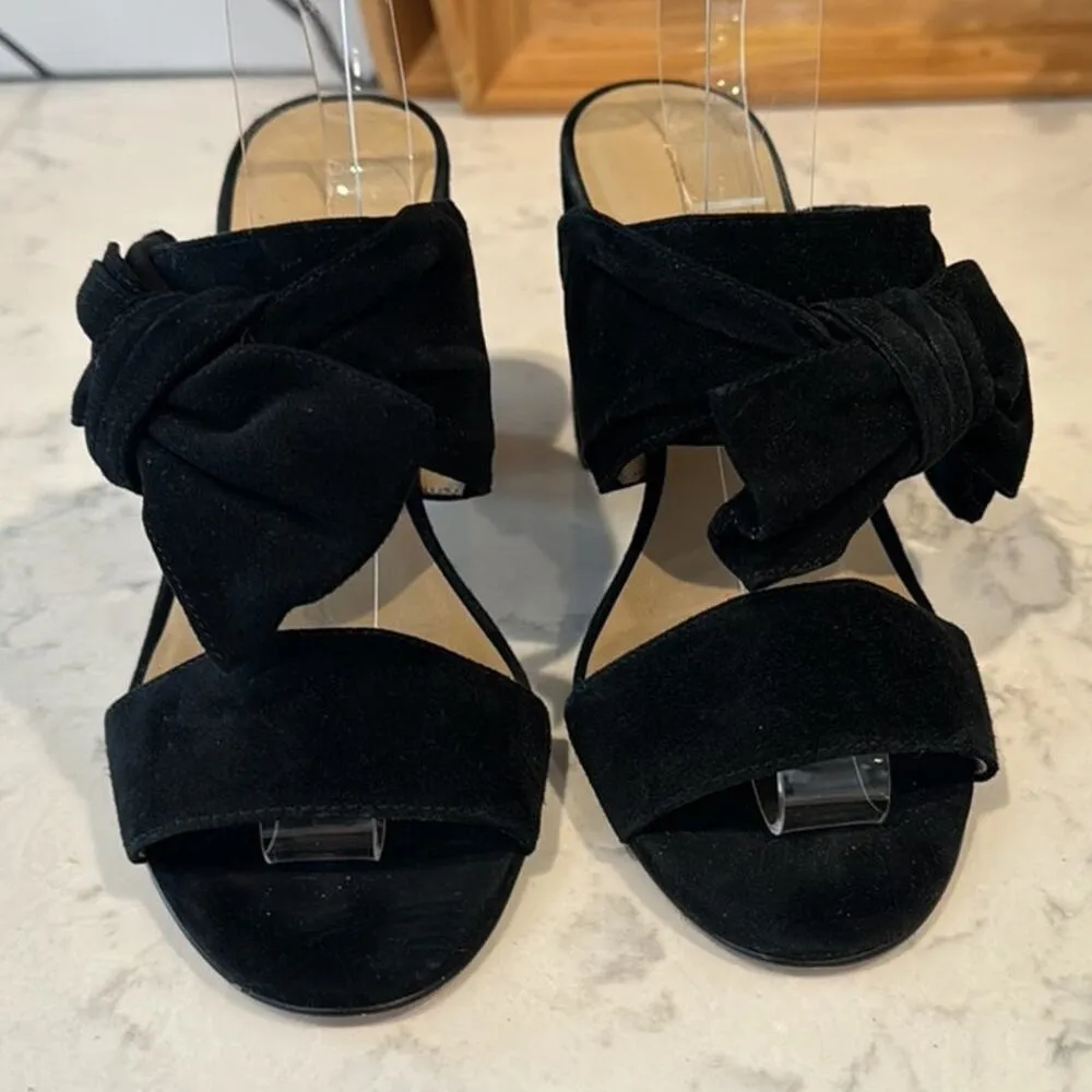 Ann Taylor black suede bow block slide heels classic chic size 7 comfortable - Image 2