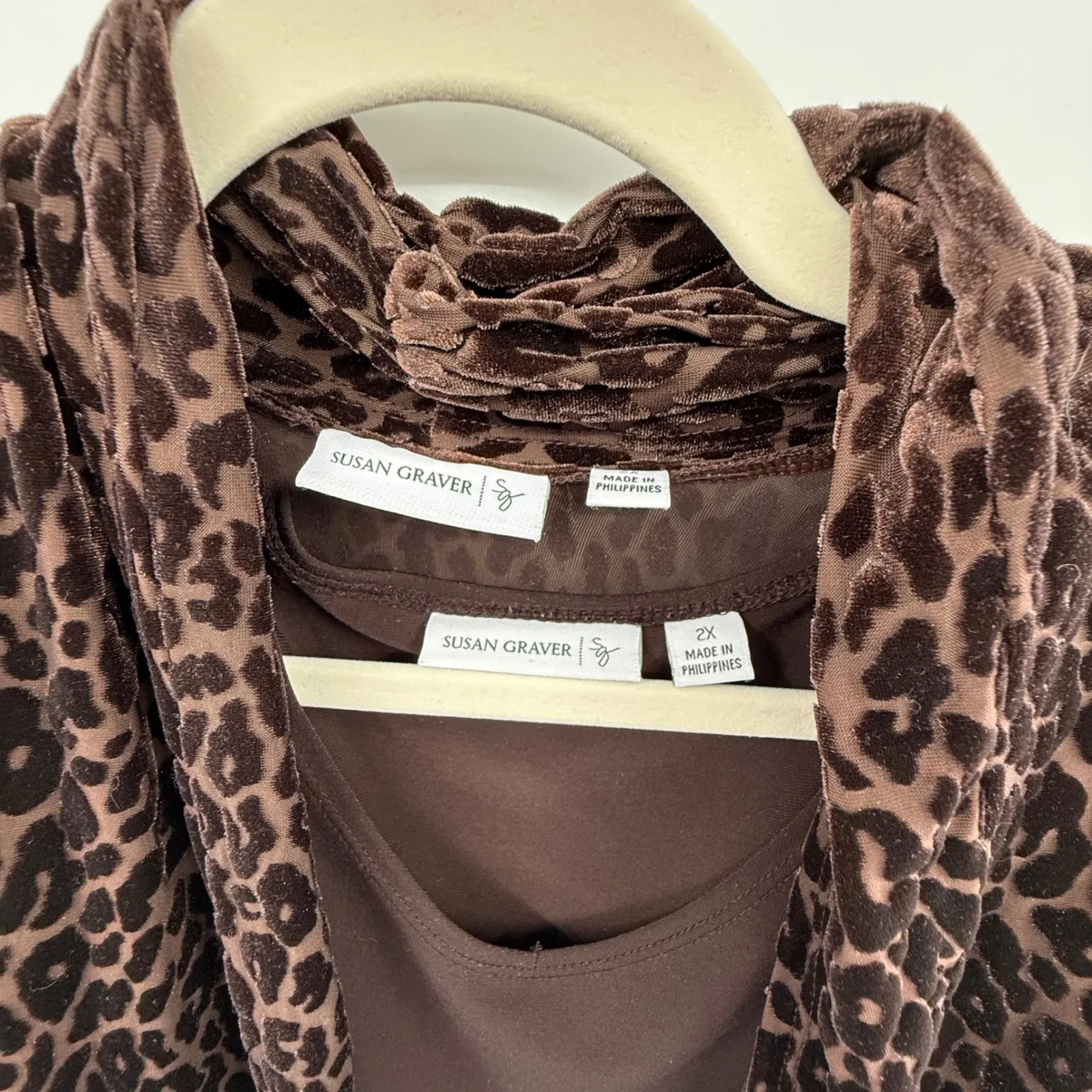 Susan Graver 2X Brown‎ Leopard Velvet Vest & Knit Top Set Fall Winter Outfit - Image 4