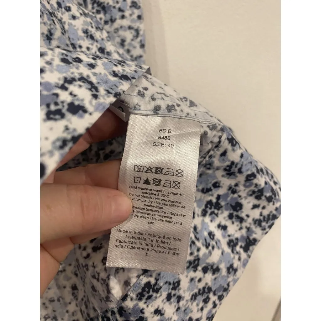 Ganni Shirt Womens Large Blue Floral Puff Sleeve Peplum Tunic Top Blouse Boho - Image 4