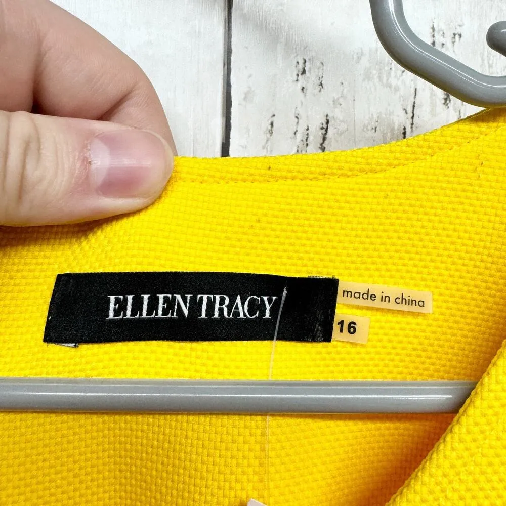 Ellen Tracy Dress Women Size 16 Mini Yellow Belted Textured Sleeveless Business - Image 3