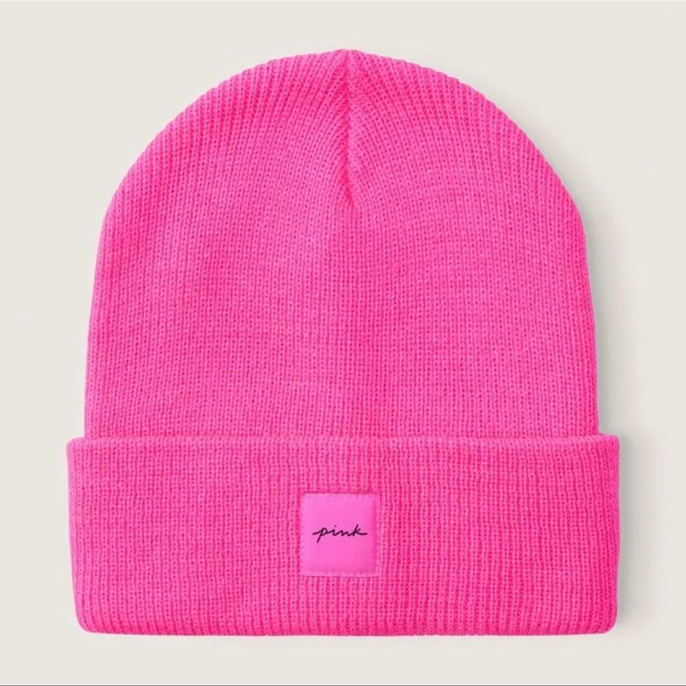 PINK BY VICTORIA’S SECRET HOT PINK 
RIB BEANIE - Image 2