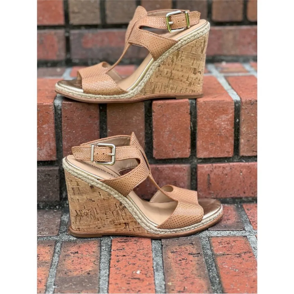Antonio Milani leather cork wedge Maree sandals size 9 - Image 3