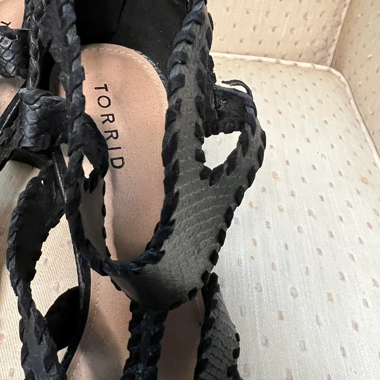 Torrid  Black Crocodile Embossed Laser Cut Block Heel Sandals - Image 5